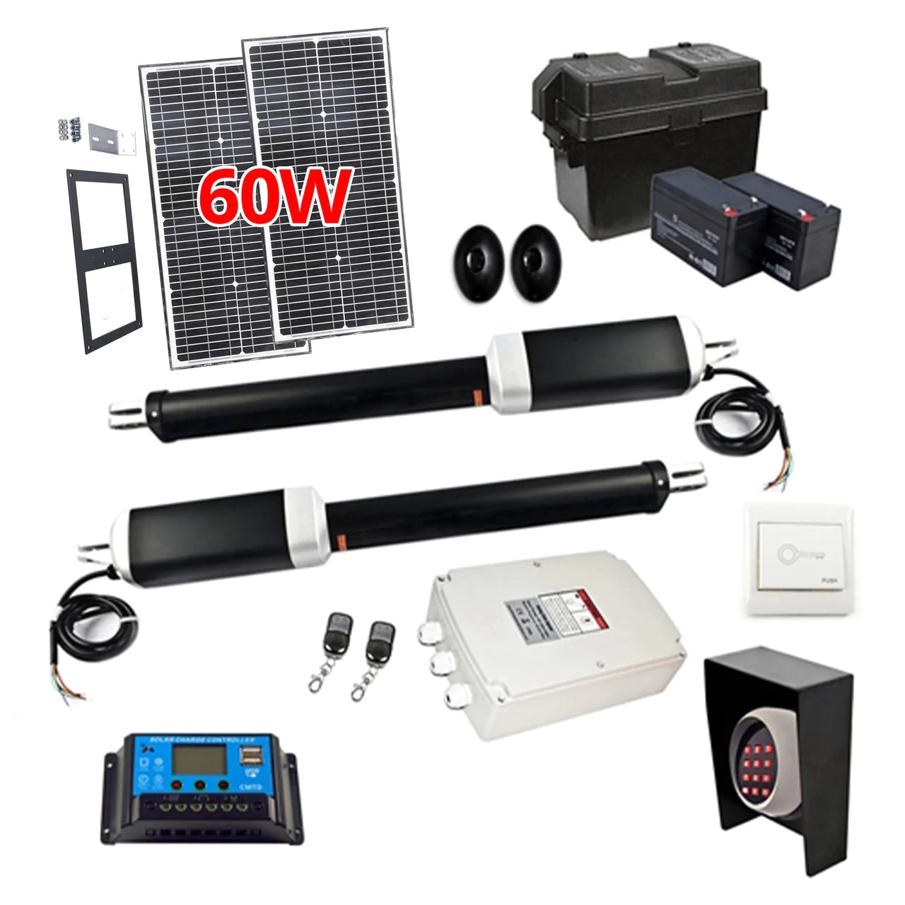 Aleko GG1700/AS1700 Dual Swing Gate Opener with Solar Kit - 60W AC/DC Automatic Driveway Gate Motor for Home Security & Property Access Control | Perfect for Residential, Farm & Commercial Gates