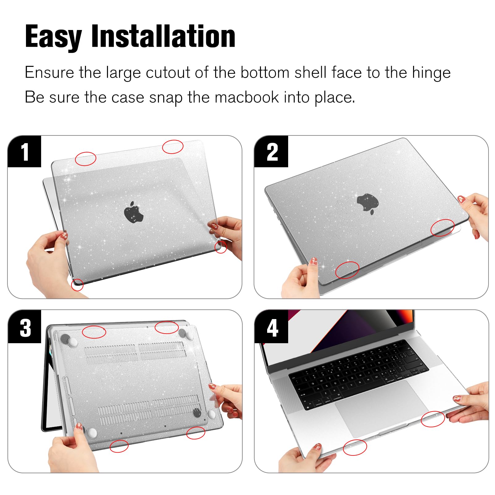 Fintie Protective Hard Shell Case for MacBook Pro 16 Inch (2021-2024 Models A2485/A2780/A2991/A3186/A3403) - Snap On Cover Compatible with M1/M2/M3/M4 Pro/Max Chip - Glittering Clear - Perfect for Work, Travel & School