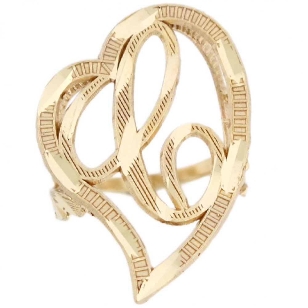 10k Real Gold Large Heart Cursive Letter C Diamond Cut Initial Ring - Elegant Personalized Jewelry for Women, Perfect for Gifts, Anniversaries & Special Occasions