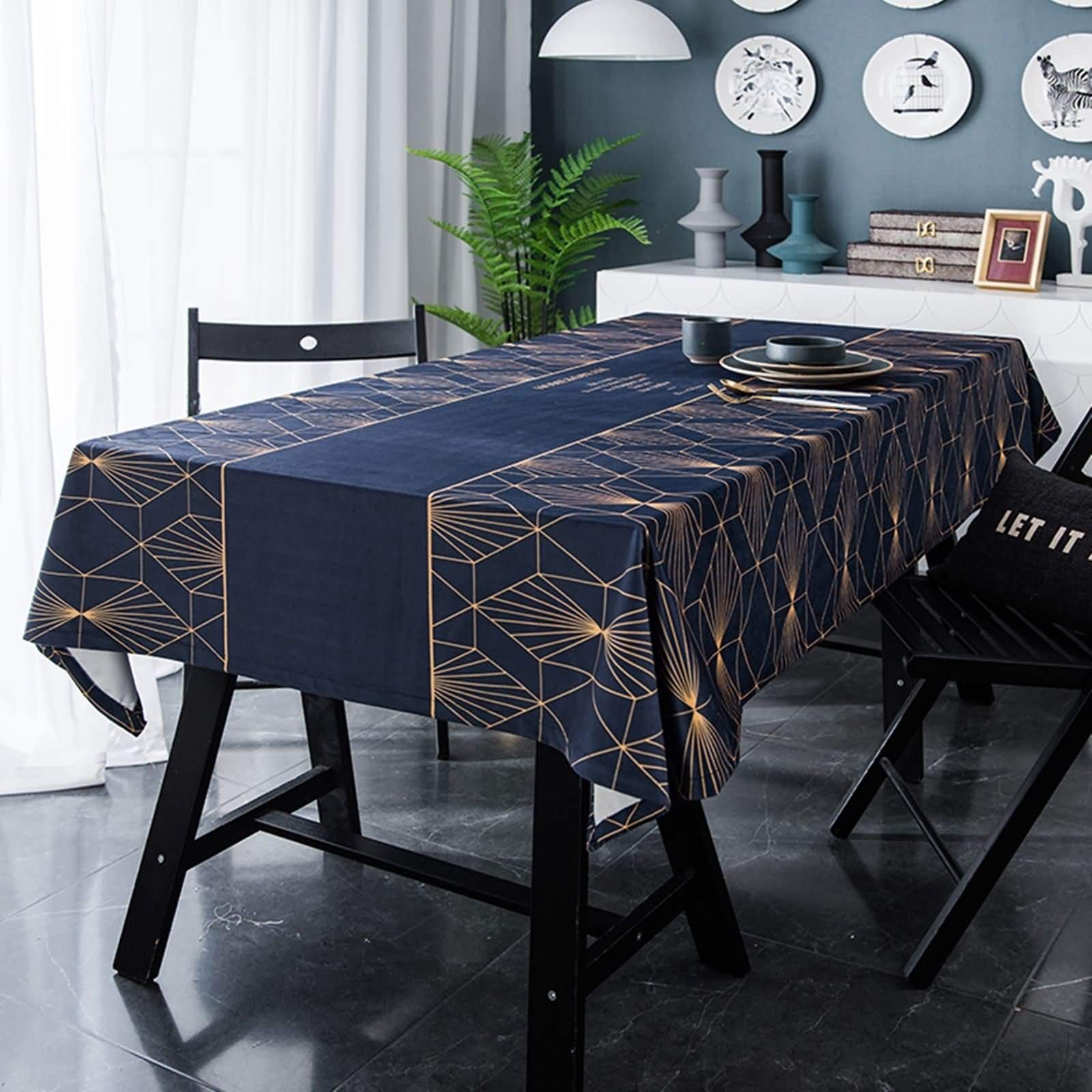 140x180cm Rectangle Polyester Tablecloth - Geometric Blue Table Cover for Kitchen, Dining Room, Party & Outdoor Picnic Use