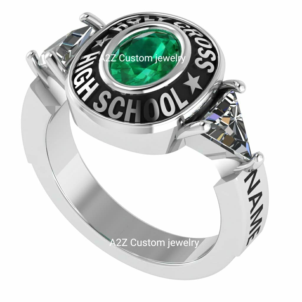 Customized Women's Fashion Class Ring - Sterling Silver Triangle Tokyo Design for High School & College Graduation | Perfect Gift for Graduation Ceremonies, Prom Nights & Special Occasions