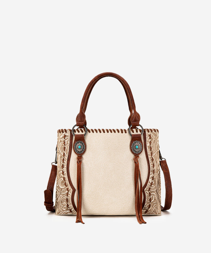 Trinity Ranch Floral Tooled Concho Tote Bag Set - Western Style Leather Handbag for Women - Perfect for Cowgirl Fashion, Rodeo Events & Country Outfits