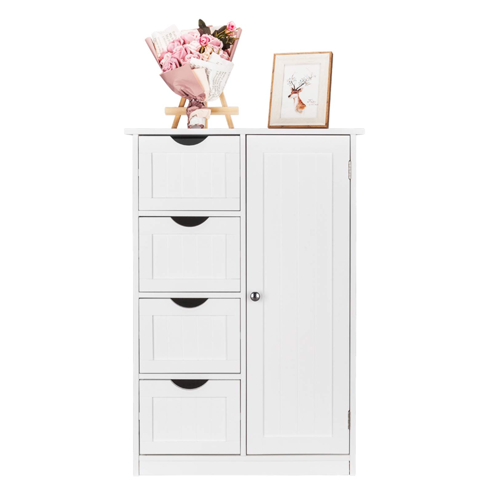 CONROVER White Bathroom Storage Cabinet with 4 Drawers - Single Door Wall Mounted Organizer for Small Bathrooms, Vanity & Toilet Essentials - Perfect for Bathroom Organization, Makeup Storage & Towel Shelving