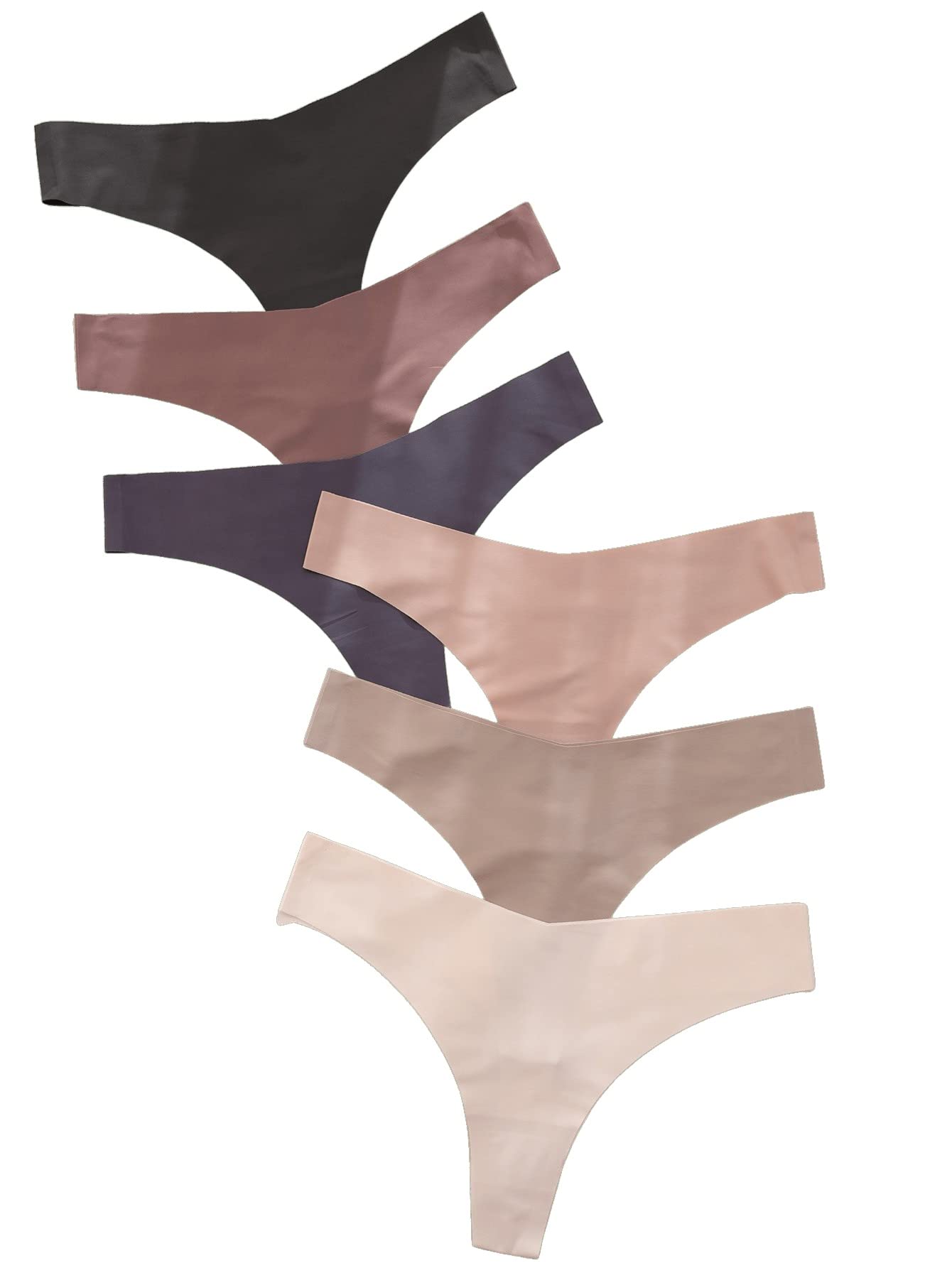 SheIn Women's 6-Piece Seamless Low-Rise Thong Underwear Set - No Show Stretch Panties for Everyday Comfort & Invisible Coverage - Perfect for Yoga, Workouts & Tight-Fitting Outfits