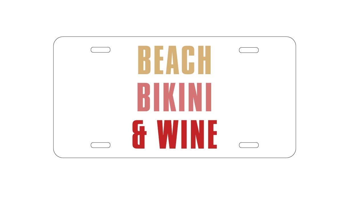Custom Aluminum Vanity License Plate for Cars - Personalized Beach Bikini & Wine Design - Perfect for Beach Lovers & Summer Road Trips