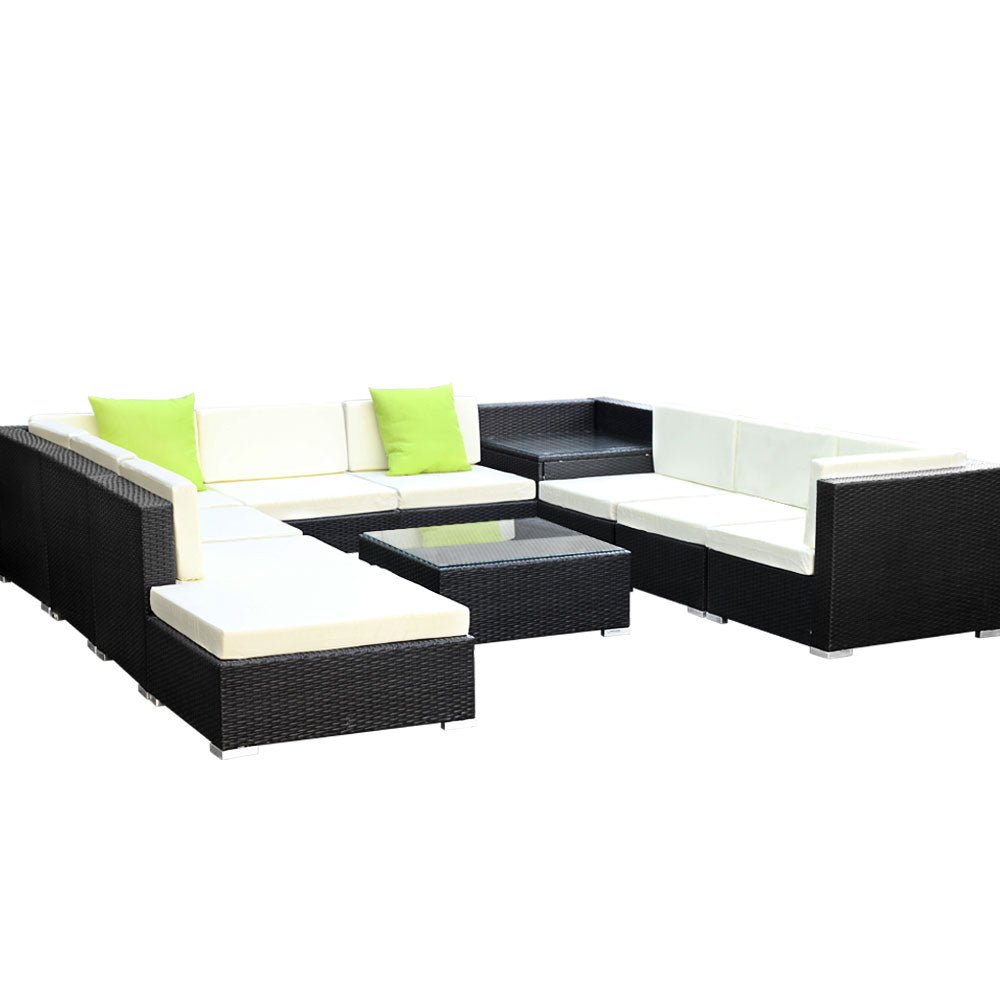 11-Piece Wicker Outdoor Lounge Set with Waterproof Storage Cover - Beige Patio Furniture for Garden, Poolside, and Backyard Relaxation