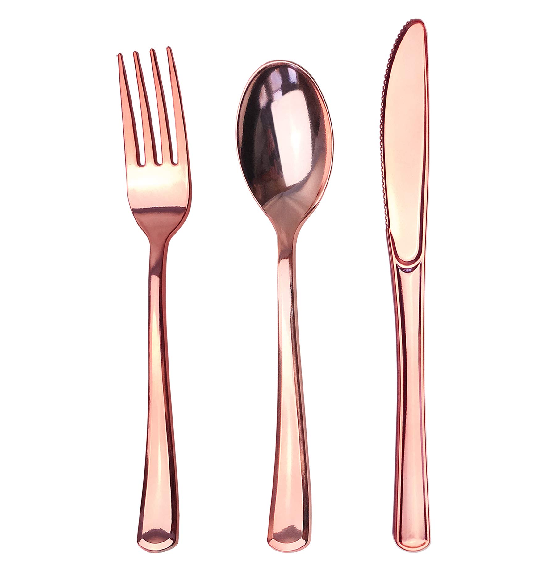 75-Piece Rose Gold Plastic Cutlery Set - Reusable & Eco-Friendly Disposable Utensils for Weddings, Parties, Events (25 Forks, 25 Spoons, 25 Knives) by JL Prime - Elegant Tableware for Bridal Showers, Anniversaries & Outdoor Gatherings