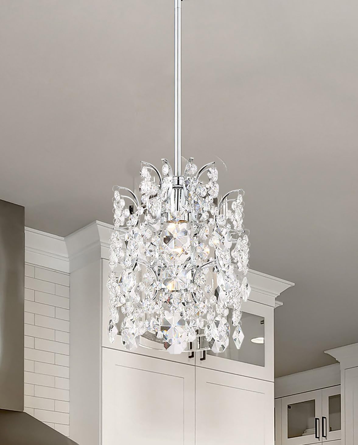 Minka Lavery 3155-77 Isabella's Crown Crystal Mini Pendant Ceiling Light Fixture - 1-Light Chrome Finish, 100W - Perfect for Dining Room, Kitchen Island or Bedroom Lighting