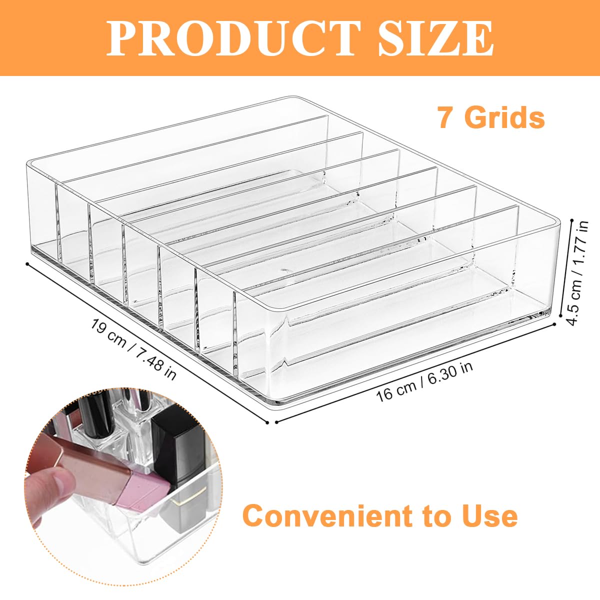 MAYCREATE® 7-Section Clear Acrylic Makeup Organizer - Cosmetic Storage for Vanity, Drawer & Bathroom | Perfect for Lipsticks, Brushes & Skincare Products Organization