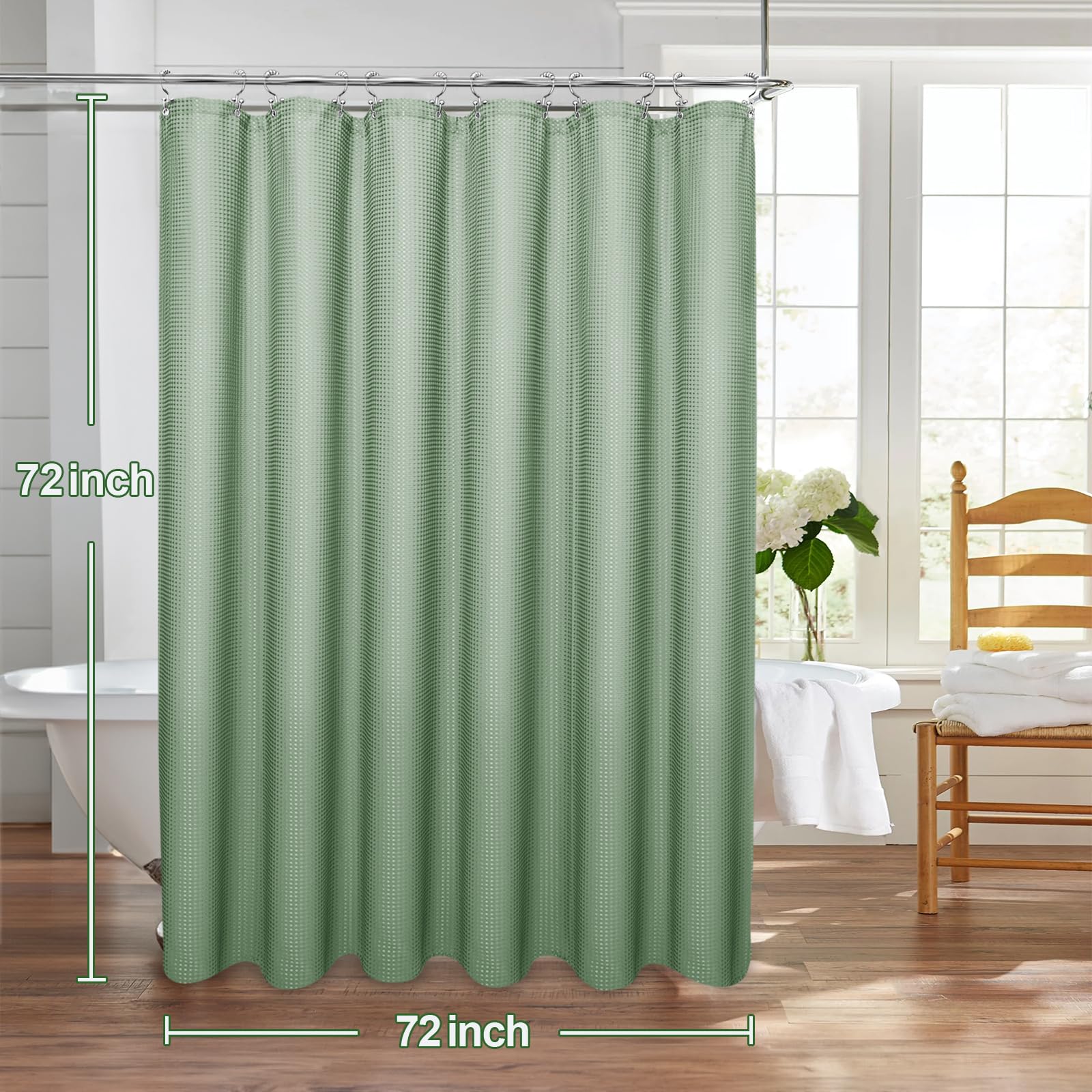 Waffle Weave Shower Curtain Set with Fabric Liner & Clear Plastic Liner - Includes 12 Rustproof Stainless Steel Hooks for Bathroom Decor - Perfect for Modern, Farmhouse & Spa-Style Bathrooms
