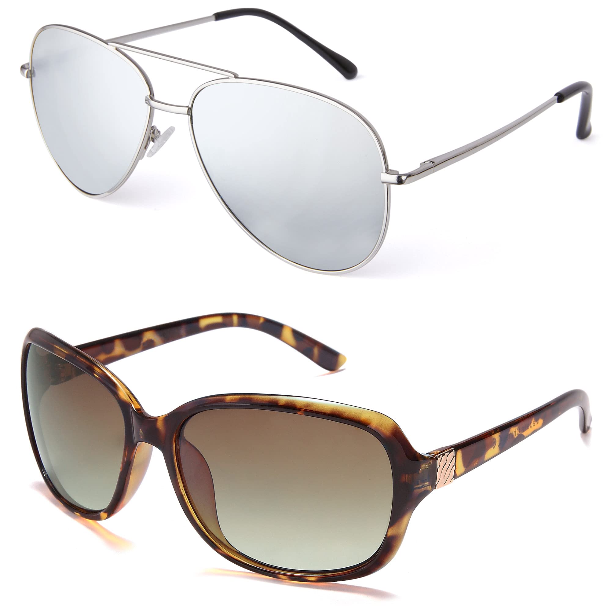 EYEGUARD 2 Pack Polarized Sunglasses for Women & Men - Classic Retro Vintage Oversized UV Protection Glasses for Driving, Beach & Outdoor Activities