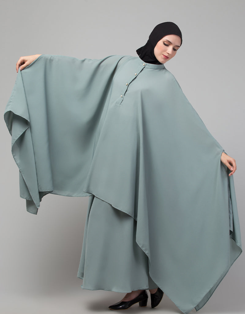Elegant Arabic Two-Piece Butterfly Kaftan in Sage Green - Perfect for Eid, Weddings & Special Occasions