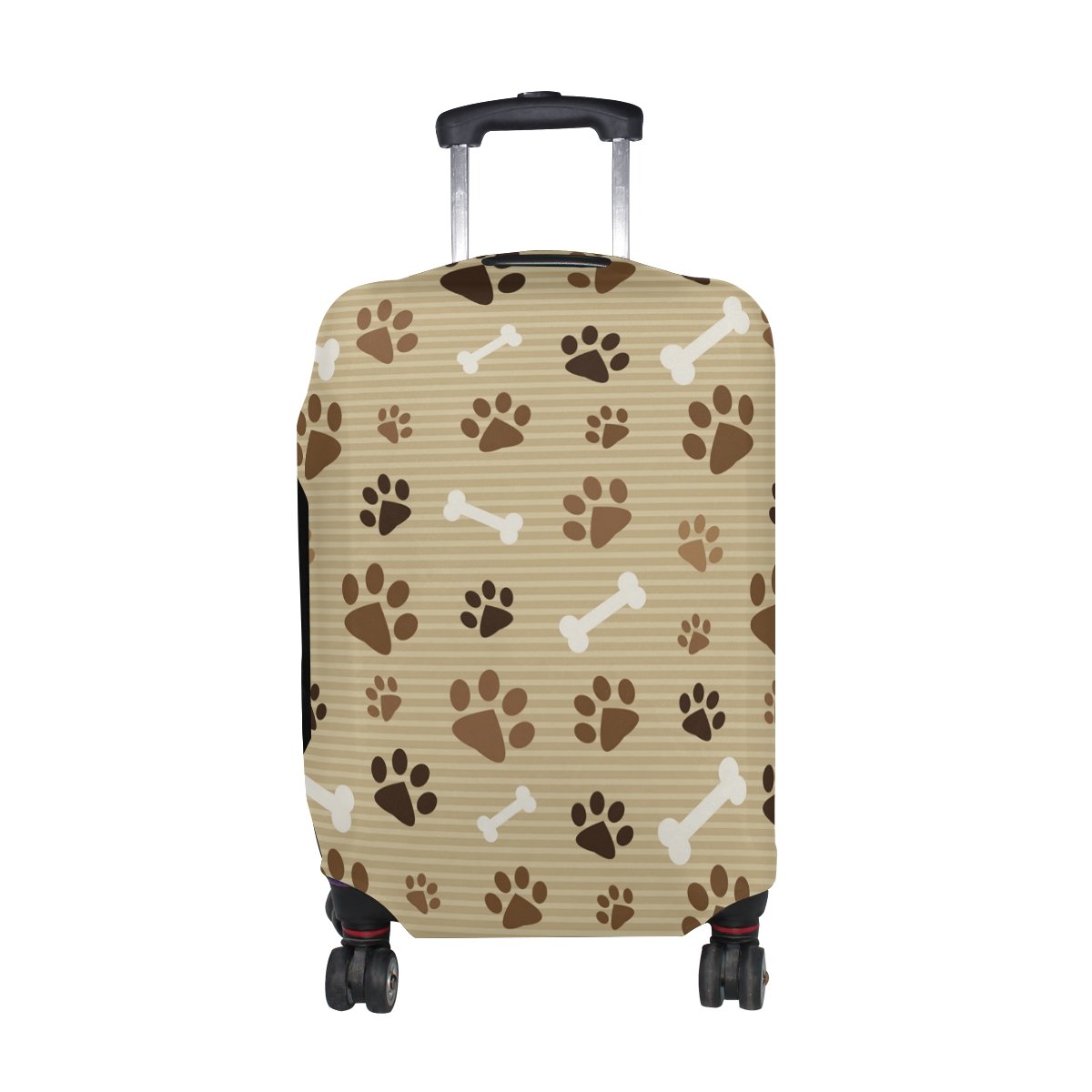 U LIFE Brown Striped Dog Paw Prints Luggage Cover - Waterproof Suitcase Protector for Travel | Perfect for Airplane, Train & Car Trips with Pets