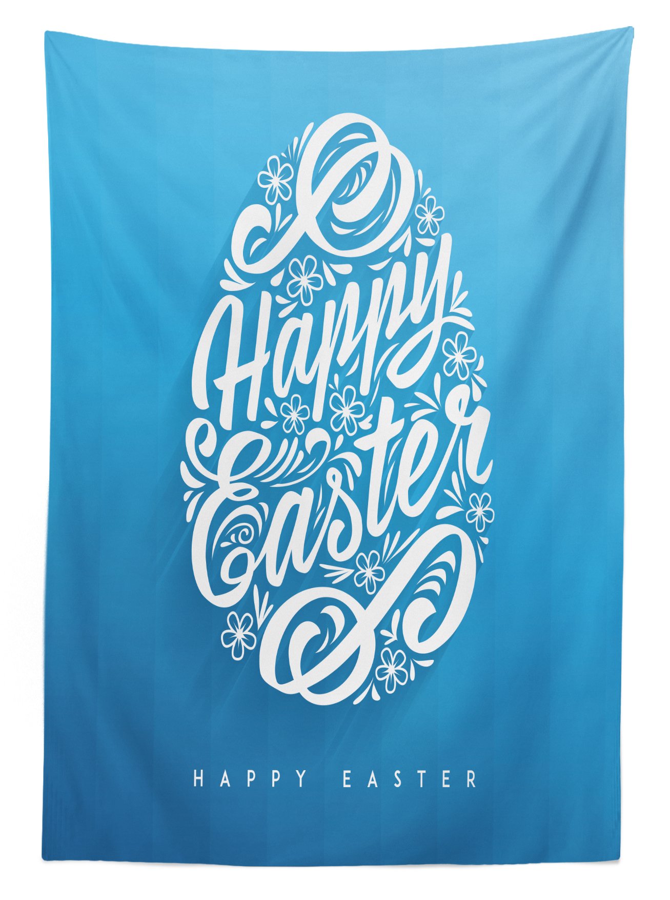 Ambesonne Easter Tablecloth - Blooming Floral Swirls & Hand Lettering Design, Washable Picnic Table Cover 58x120 Inches, Azure Blue & White - Perfect for Outdoor Easter Celebrations, Spring Parties & Garden Gatherings
