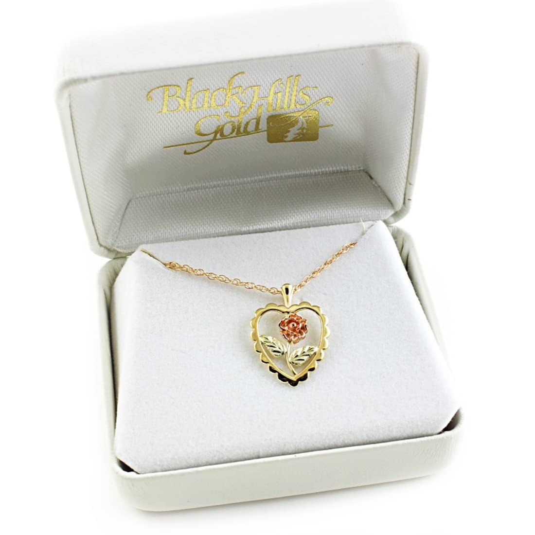 10K & 12K Gold Open Heart Rose Pendant Necklace - Yellow, Green & Rose Black Hills Gold for Women | Valentine's Gift, Anniversary Jewelry, Romantic Occasions