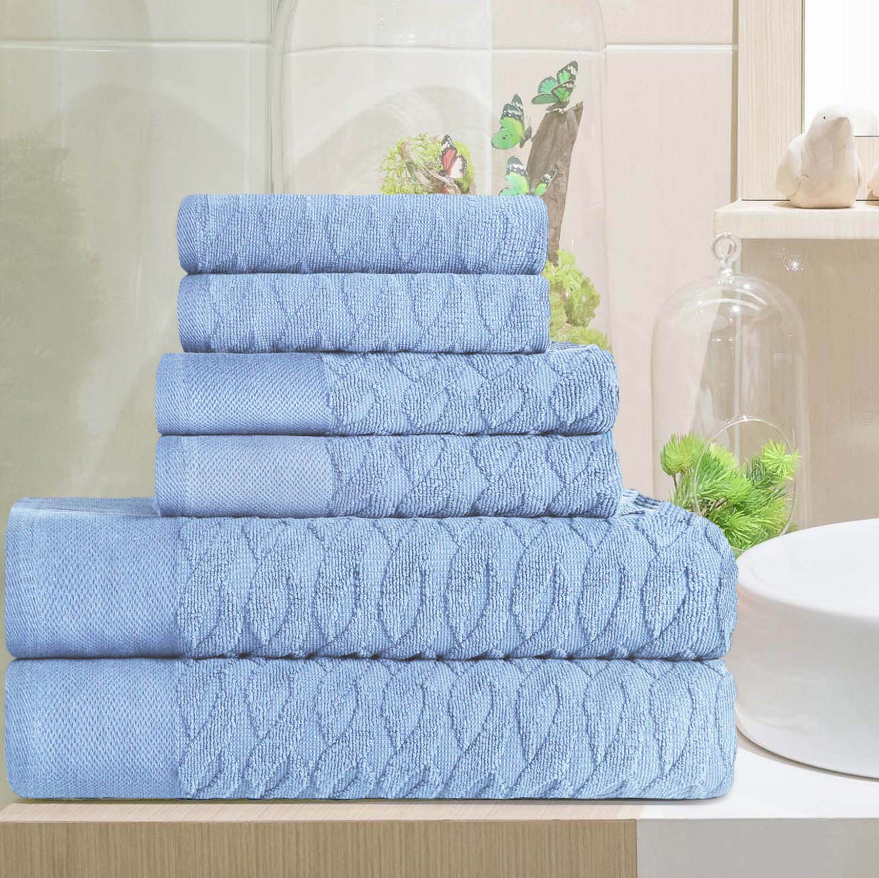 Premium 6-Piece Turkish Cotton Jacquard Herringbone Bath Towel Set - Ultra Absorbent & Soft - Perfect for Spa, Bathroom & Luxury Home Decor
