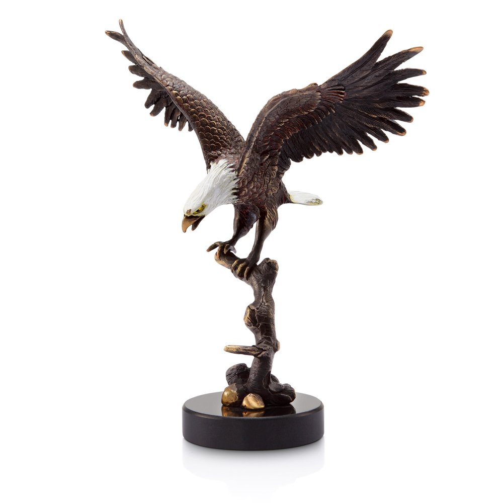 BLACK FOREST DECOR Eagle on Branch Statue - Handcrafted Wooden Eagle Sculpture for Home & Office Decor, Cabin Lodge Rustic Wall Art, Perfect for Living Room, Study, or Outdoor Patio