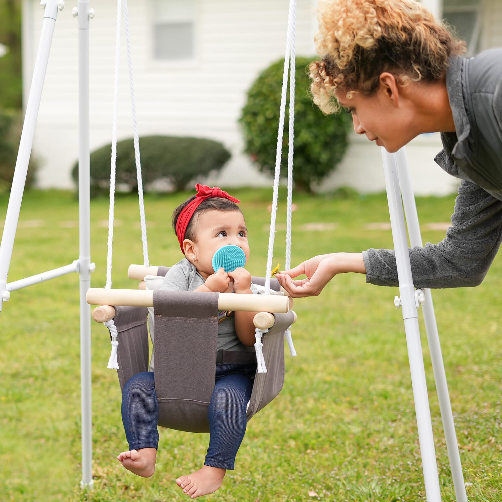 **Baby Swing with Stand - Indoor & Outdoor Toddler Swing Set with Soft Canvas Cushion Seat - Perfect for Playtime, Backyard, Nursery, and Park Adventures**