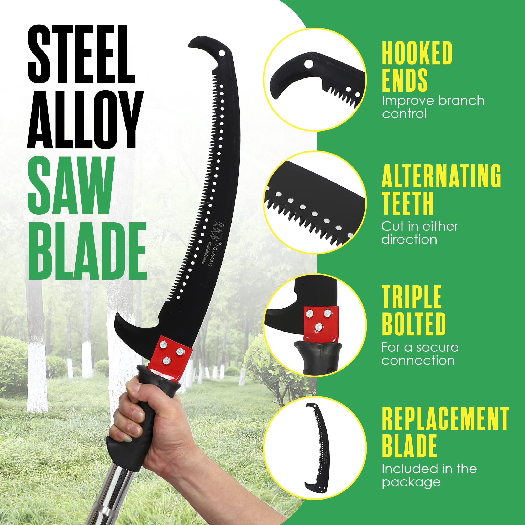 Extendable Pole Saw 7.9-27FT - Palm Tree Trimmer & Branch Cutter for High Reach Gardening