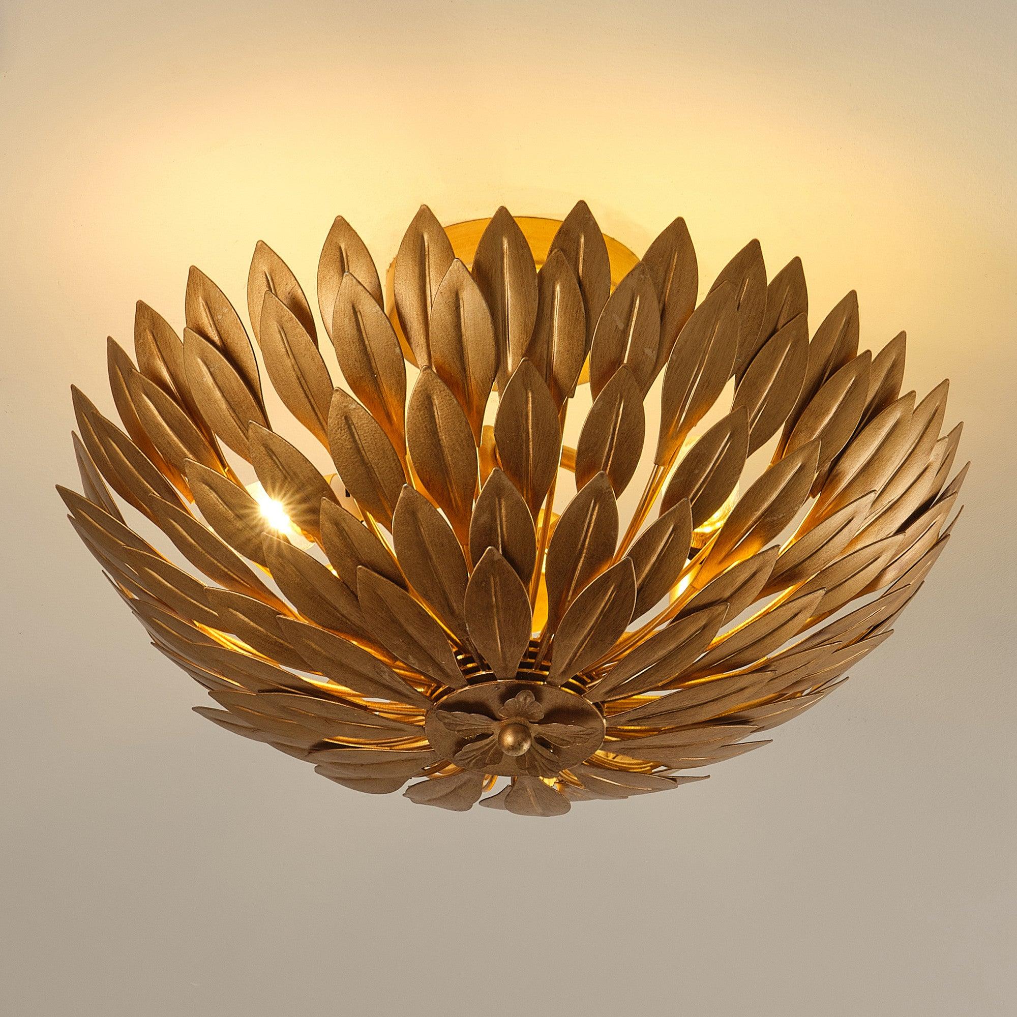 16 Inch 3-Light Farmhouse Semi-Flush Mount Ceiling Light Fixture - Golden Rustic Chandelier for Dining Room, Kitchen, Bedroom & Living Room Lighting