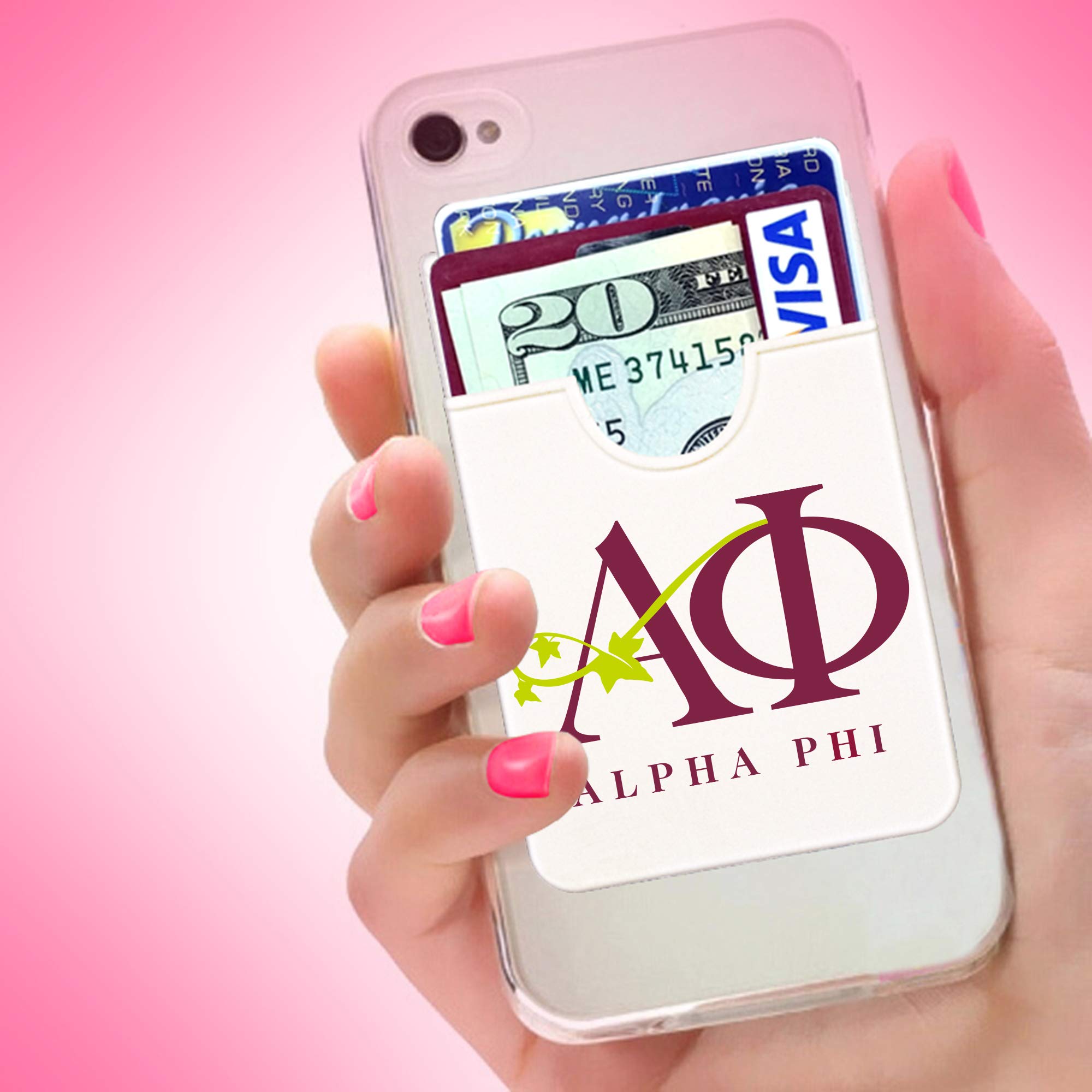 Alpha Phi Sorority Koala Pouch - Adhesive Phone Wallet with Logo Design - Perfect for Greek Life, Campus Events & Everyday Use