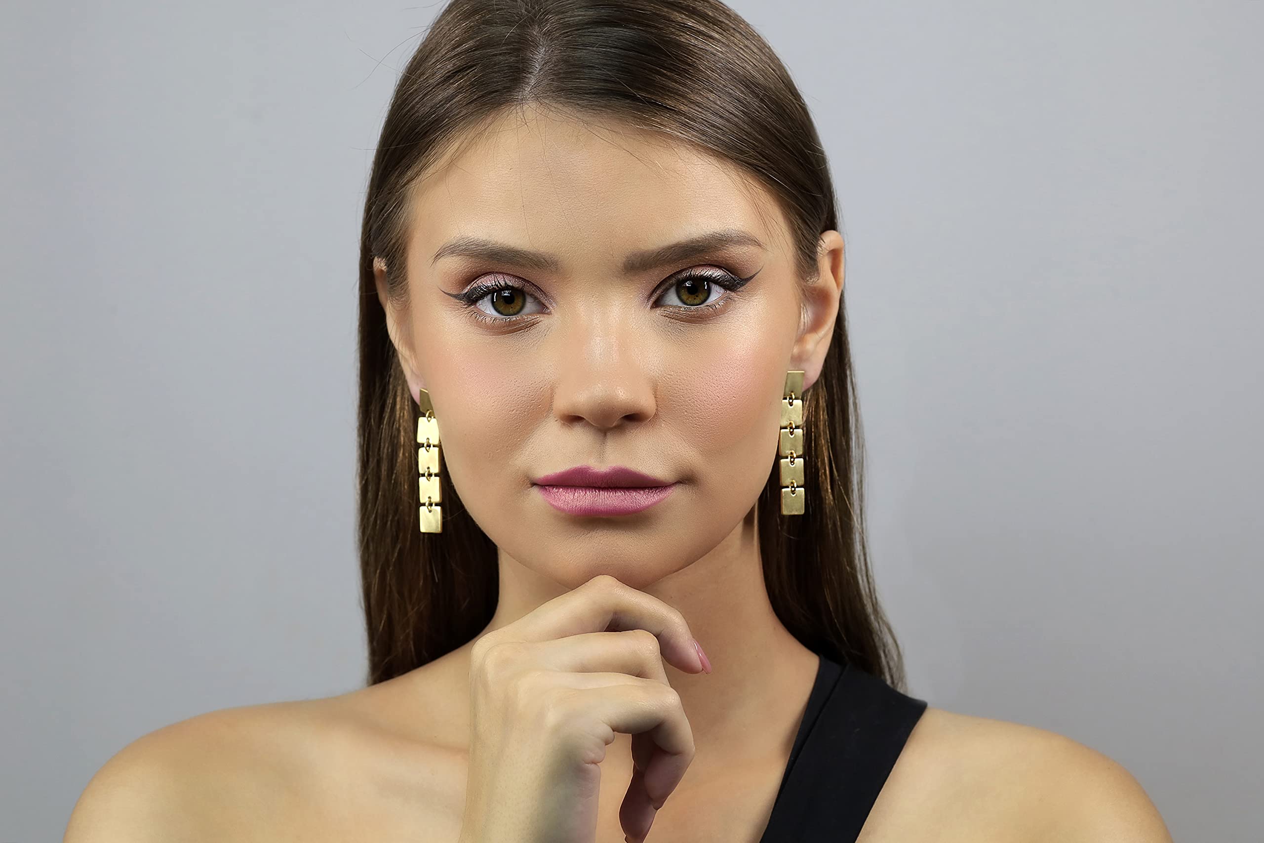 Handmade Geometric Gold Square Earrings - Long Brushed Matte Solid Gold Dangle Earrings for Women - Perfect for Bridal, Wedding, Party & Everyday Wear