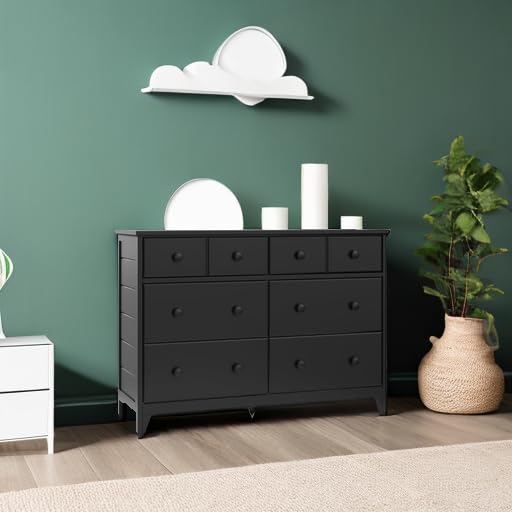 Storkcraft Moss 6-Drawer Double Dresser in Black - GREENGUARD Gold Certified Wooden Dresser for Nursery & Kids Room, 6-Drawer Storage Organizer, Chest of Drawers for Baby Clothes & Toys Organization