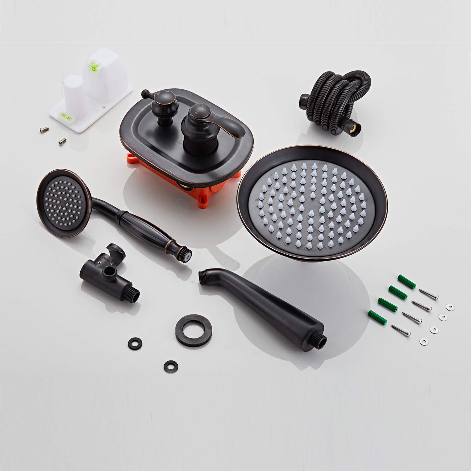 Premium Oil Rubbed Bronze Shower System - 8 Inch Rain Shower Head & Handheld Shower Combo with High Pressure - Wall Mounted Ceiling Bathroom Faucet Set for Luxurious Spa Experience at Home