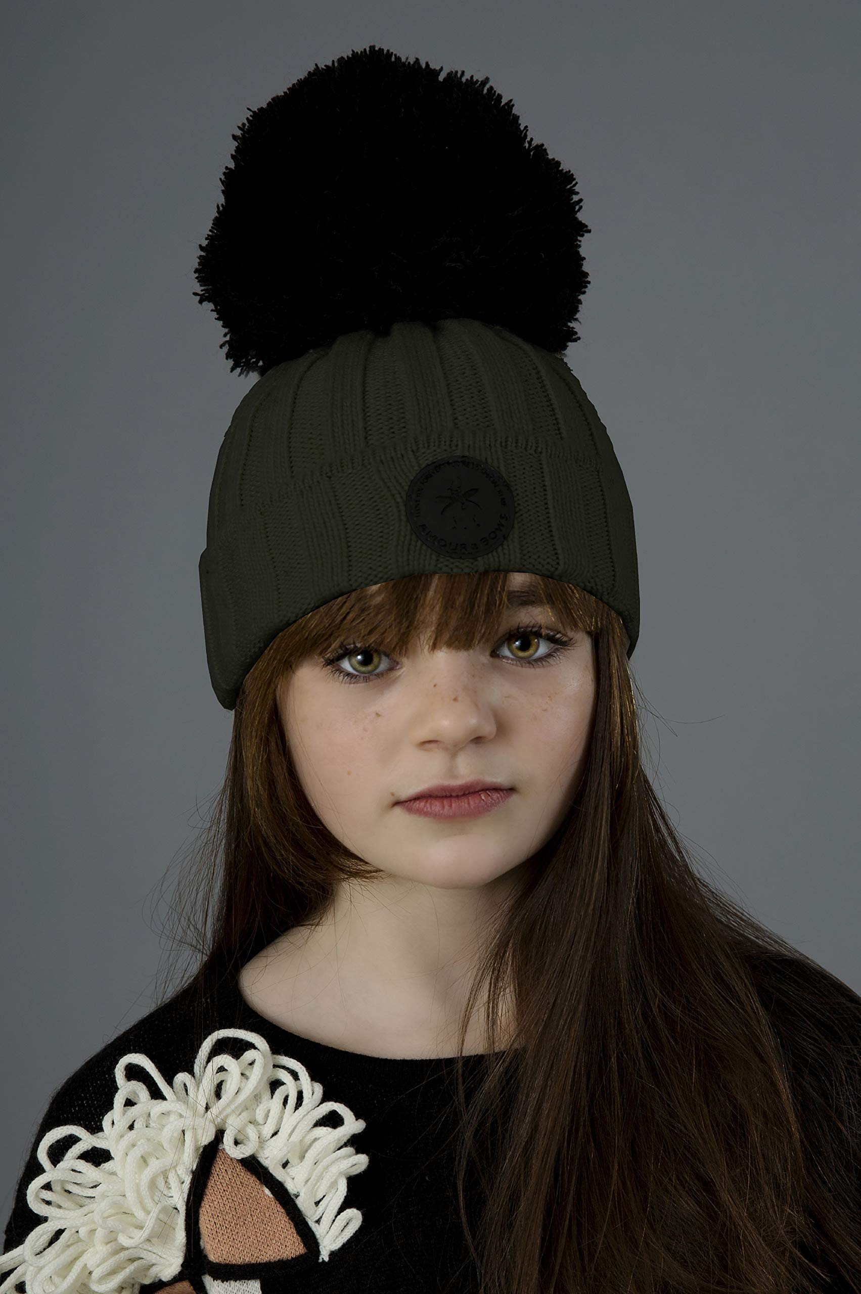Olive Slouchy Beanie - Ribbed Knit Winter Hat with Large Yarn Pompom - Warm & Stylish for Women & Men - Perfect for Cold Weather, Snow Days & Outdoor Activities