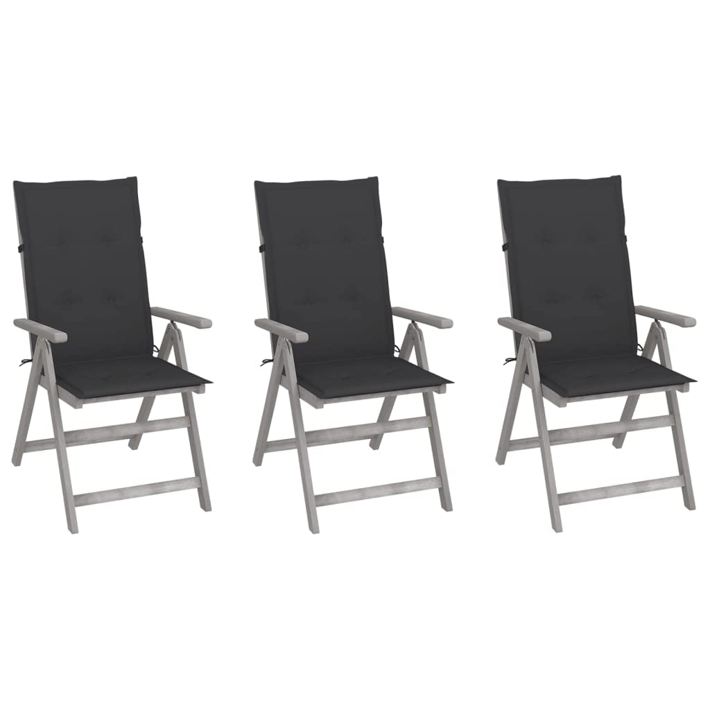 CHARMMA 3-Piece Patio Reclining Chair Set with Cushions - Solid Acacia Wood Outdoor Lounge Chairs in Gray (27.34KG) - Perfect for Backyard, Poolside & Garden Relaxation