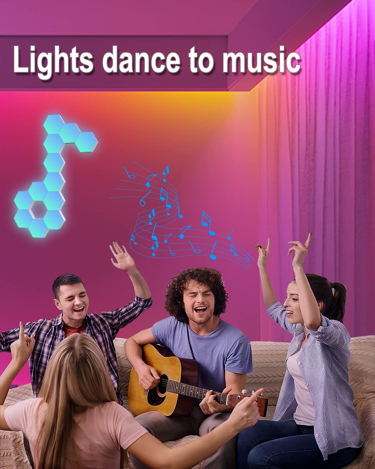RGBIC Hexagon LED Light Panels - Gaming Lights with Music Sync & App Control, Cool Wall Decor for DIY Creative Modular Lighting - Perfect for Party, Living Room, Bedroom (10 Panels) - Enhance Gaming Atmosphere & Home Decor