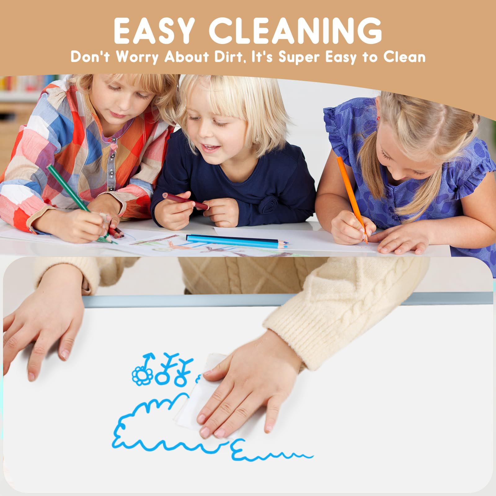 **Kids Table and Chair Set - Adjustable Toddler Table with Non-Slip Legs & Organizer, Graffiti-Proof Desktop - Perfect for Ages 3-12 - Ideal for Playroom, Homeschooling & Art Activities**