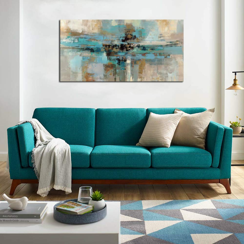 Abstract Blue and Brown Canvas Wall Art - Stretched Wooden Framed Painting for Living Room, Bedroom & Office Decor | Modern Home Artwork | Perfect for Gifts & Interior Design