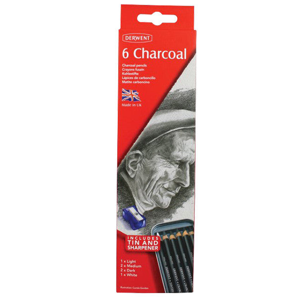 Derwent Charcoal Pencils Set of 6 - Professional Sketching & Drawing Art Supplies for Artists, Beginners - Perfect for Portraits, Still Life & Shading Techniques