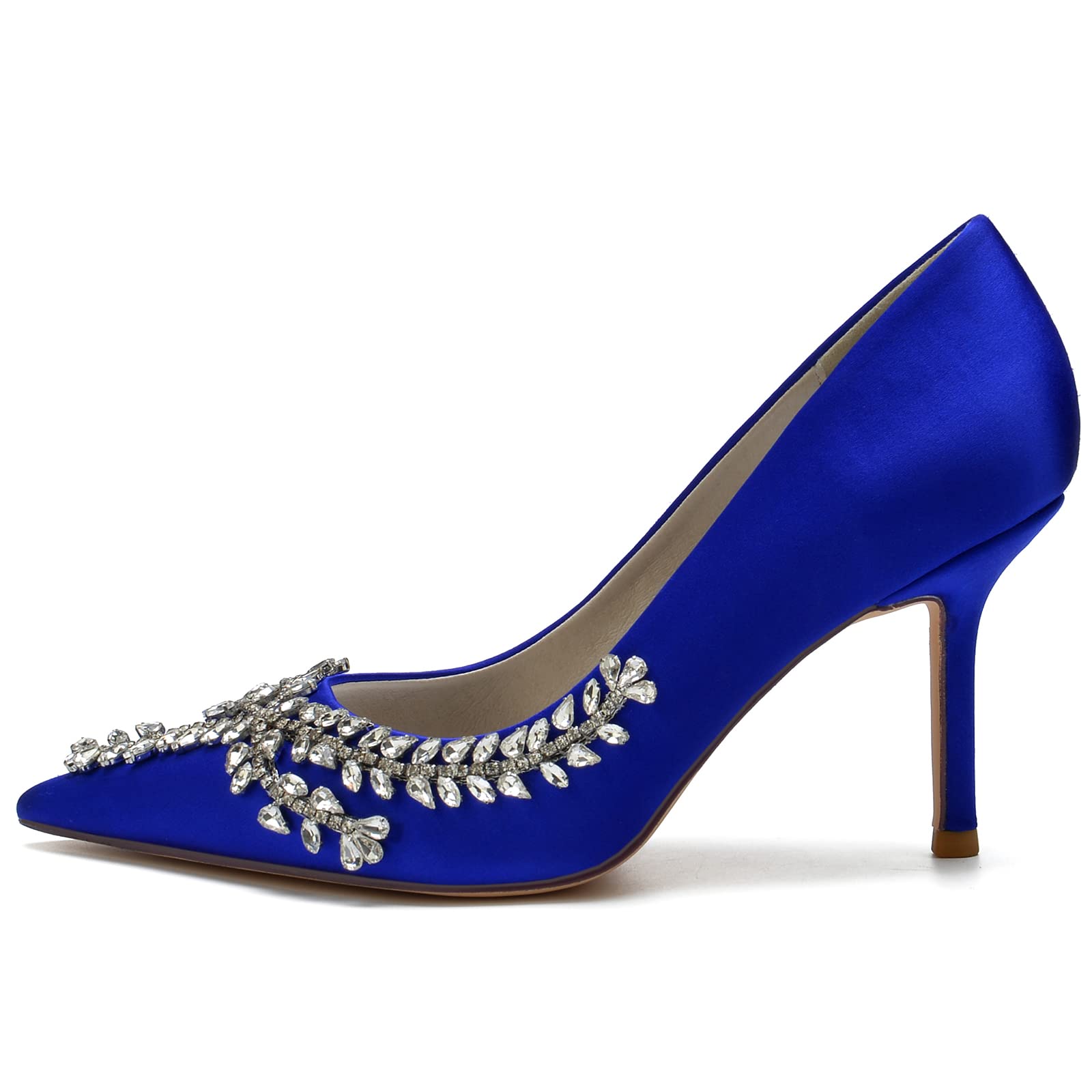 Elegant Women's Pointed Toe Stiletto Heel Satin Wedding Shoes with Crystal Decor - Perfect for Brides, Bridal Parties & Formal Occasions