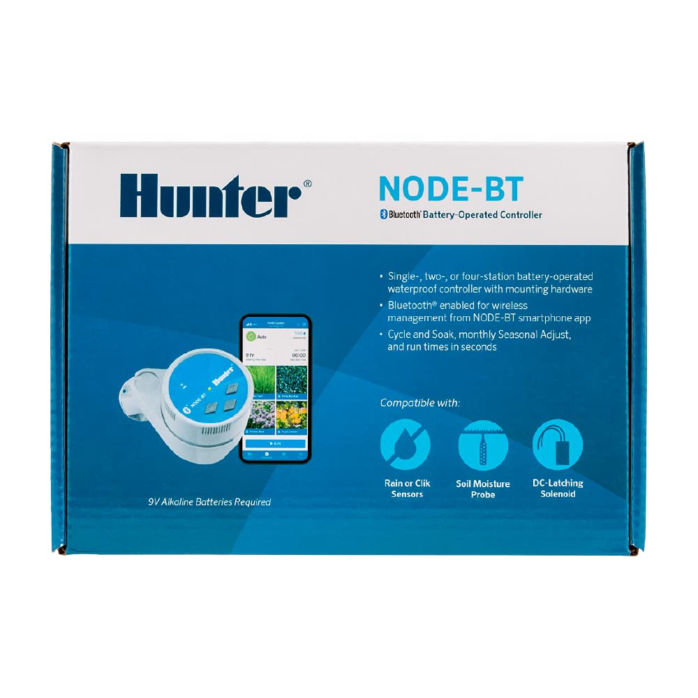 Hunter Company Node-BT Wireless Bluetooth Irrigation Controller - Battery Operated Smart Watering System for Lawns & Gardens (DC Solenoid Not Included) | Perfect for Remote Yard Management & Vacation Home Maintenance