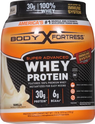 Body Fortress Super Advanced Whey Protein Powder - Vanilla Flavor, 1.74 lbs with Vitamins C, D & Zinc for Immune Support | Post-Workout Recovery & Muscle Building Supplement