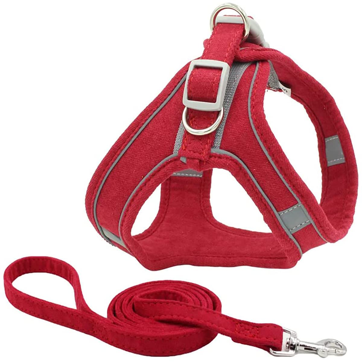 **Reflective Adjustable Dog Harness & Leash Set with Handle - Comfortable Pet Vest for Small & Medium Dogs - Perfect for Walking, Running & Outdoor Adventures (Red)**