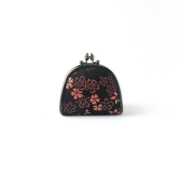 Premium Japanese Deerskin Leather Coin Purse with Urushi Lacquer Clasp - Cherry Blossom & Gray Black - Handmade in Japan - Elegant Gamaguchi Change Purse for Women's Accessories, Gift Giving & Travel Essentials