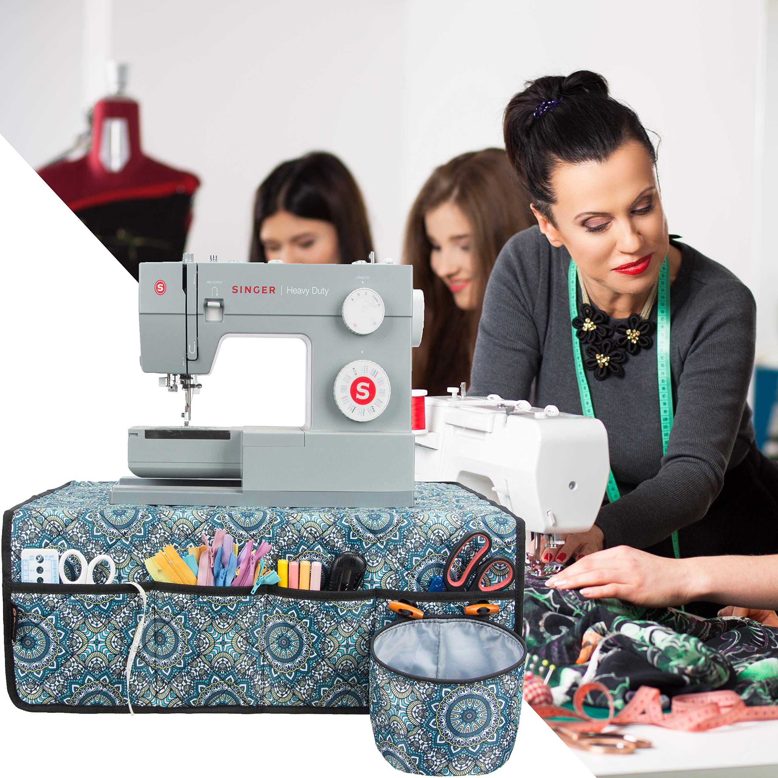 PACMAXI Sewing Machine Pad for Table with Pockets - Non-Slip Quilting Mat with Storage Organizer for Needles, Thread & Accessories (Mandala Pattern) - Perfect for Sewing, Quilting & Crafting Workspaces