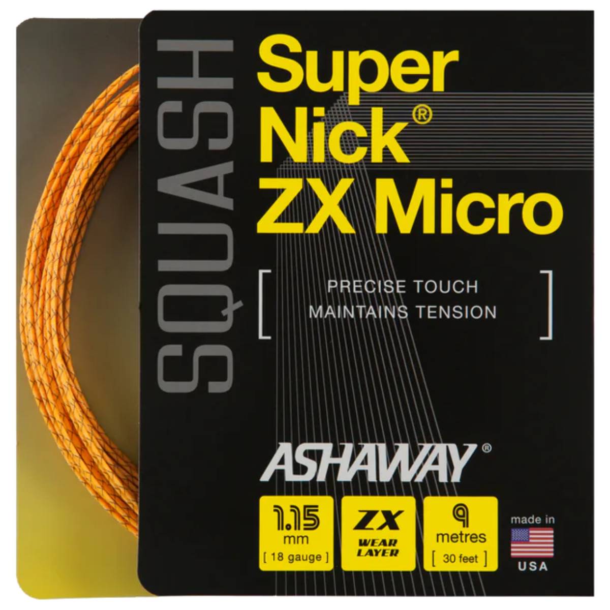 Ashaway SuperNick ZX Micro 18 Squash String (Orange) - High-Performance Racquet String for Enhanced Control & Power - Perfect for Competitive Squash Players & Tournament Play