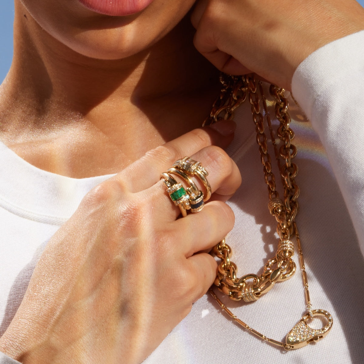 Vaulted Emerald Latch Ring - Elegant Green Gemstone Statement Jewelry for Women | Perfect for Weddings, Parties & Special Occasions