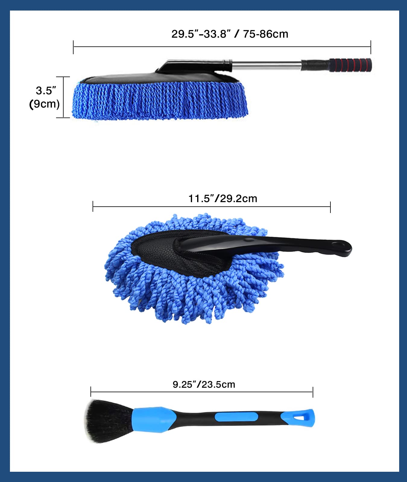 3 Pack Car Duster Kit - Extendable Microfiber Dust Brush, Scratch-Free Dash Duster & Soft Interior Brush for Car, Motorcycle & Home Cleaning - Perfect for Vehicle Detailing & Household Maintenance
