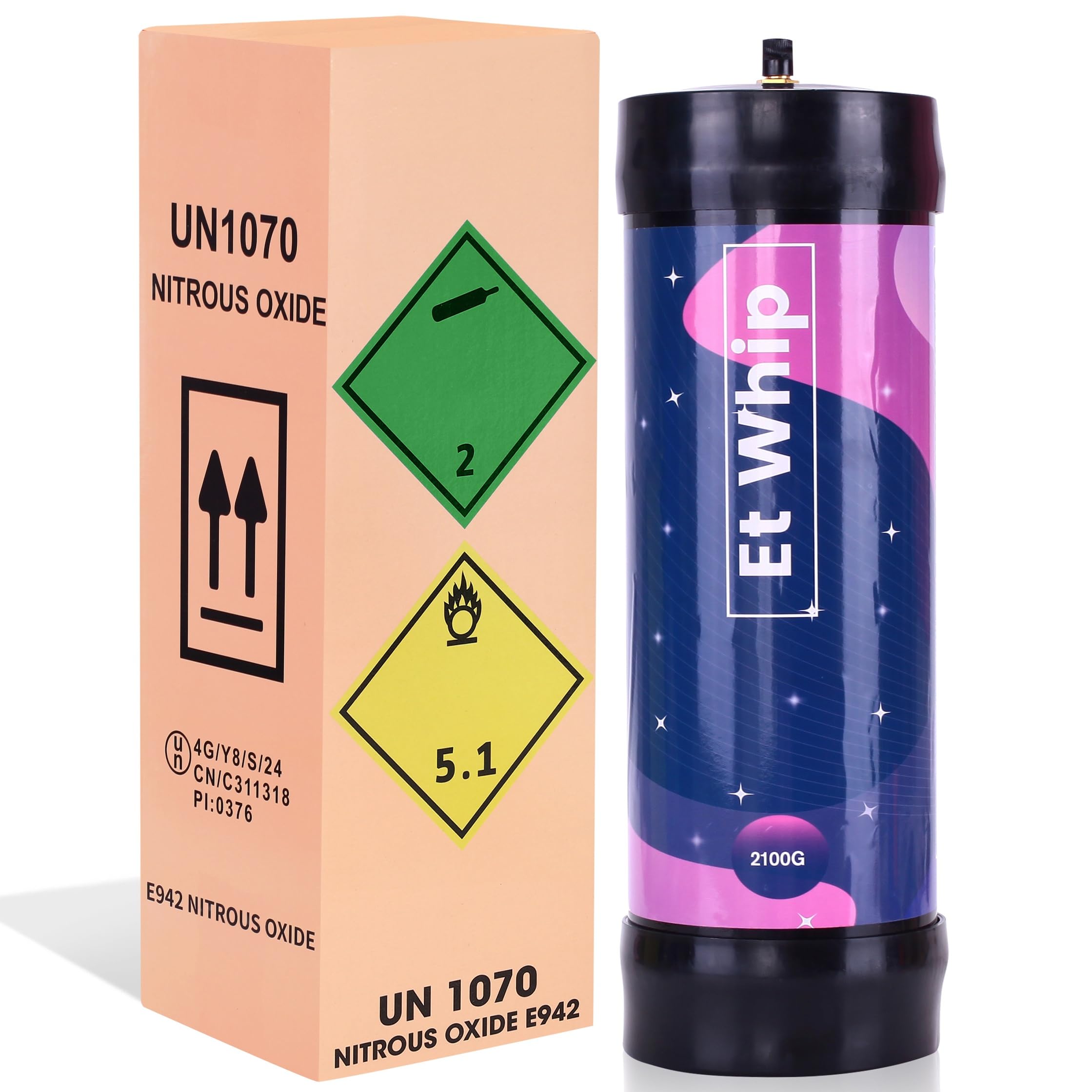 3.3L Nitrous Oxide Tank - 2100G Whipped Cream Charger Cartridge (1 Count) - Perfect for Professional Desserts, Home Baking & Cocktail Making