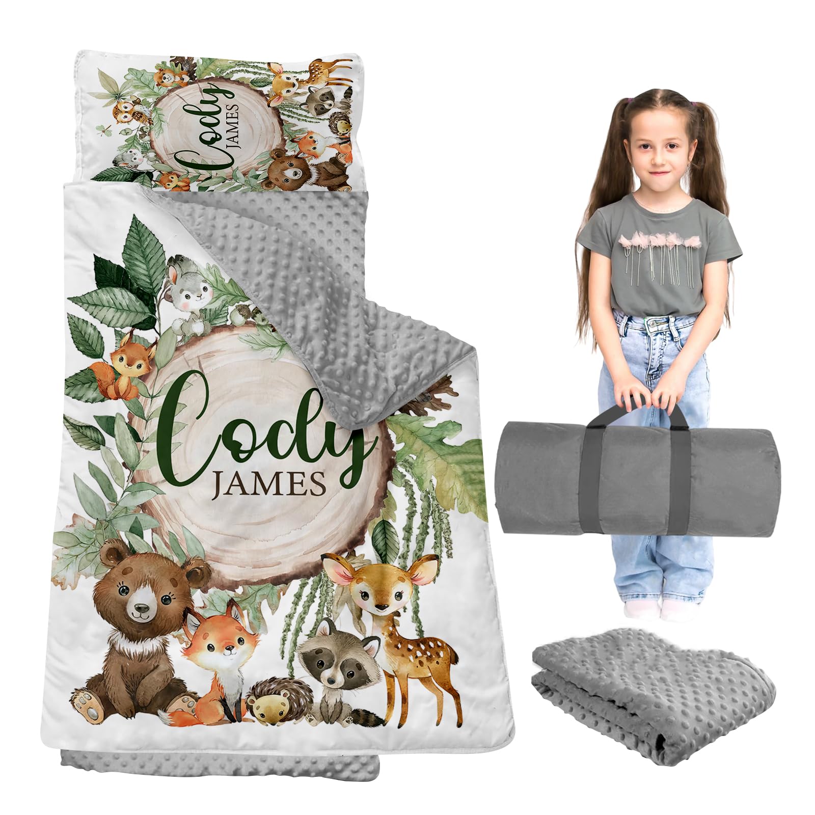 Personalized Kids Nap Mat with Name - Soft Toddler Sleeping Mat for Daycare & Preschool - Includes Pillow Cover & Blanket - Perfect for Nap Time, Travel & Sleepovers (Girls & Boys)