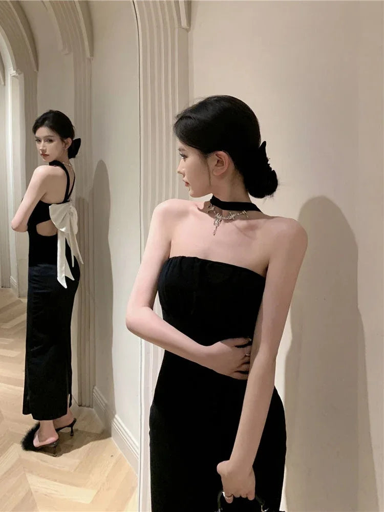 Elegant Backless Party Dress for Women - Vintage Off Shoulder Bodycon Mini Dress with Split Wrap Design | Perfect for Summer Nights, Date Nights, and Cocktail Parties