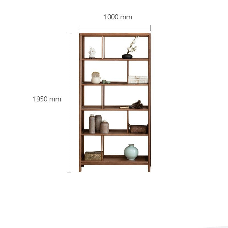 Solid Black Walnut & Ash Wood Bookshelf - Modern Bookcase with Display Cabinet & Wall Shelf for Living Room, Office & Library Storage