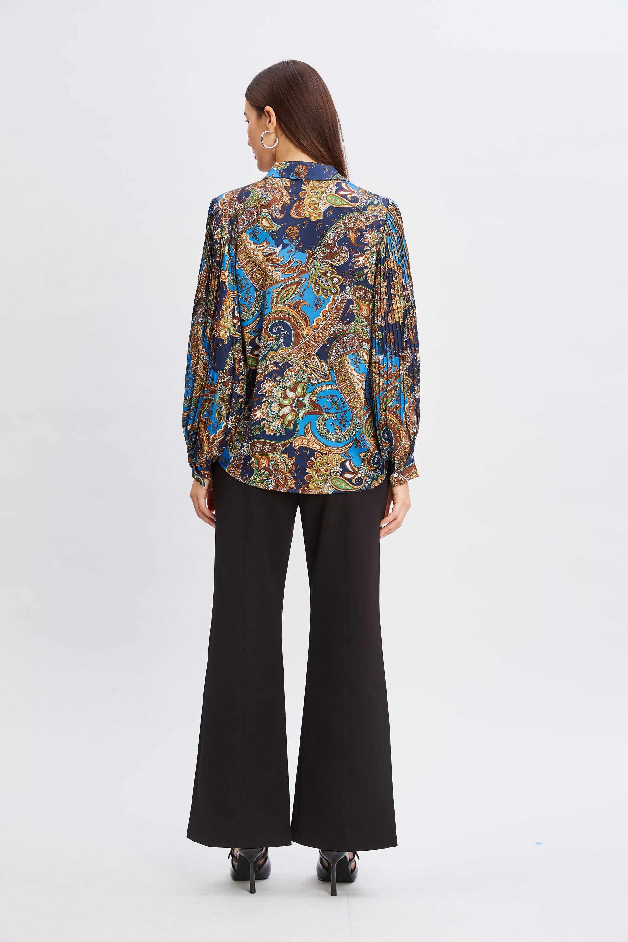 T Tahari Royal Paisley Button Down Shirt for Women - Elegant Floral Print Blouse for Office, Party & Casual Wear