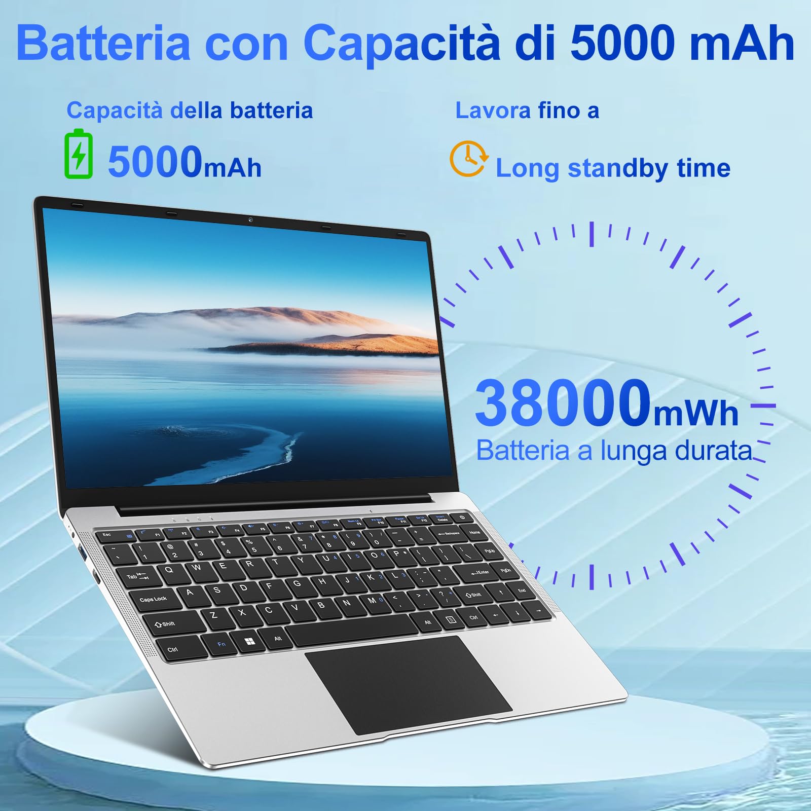 bvate 14 Inch Laptop - 8GB RAM, 256GB SSD, Intel Celeron up to 2.8GHz, Windows 11 - Includes Wireless Mouse & Italian Keyboard Stickers (Silver) - Perfect for Work, Study, and Home Office
