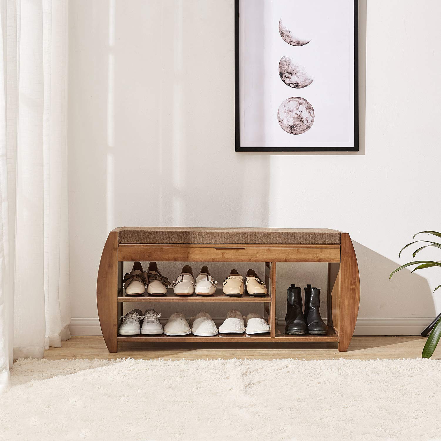 Bamboo Shoe Rack & Shoe Bench with Detachable Cushion - Entryway Storage Organizer for Hallway, Bathroom, Living Room & Garden - Multi-Functional Furniture with Hidden Storage Compartment | Perfect for Small Spaces, Home Organization & Entryway Decor